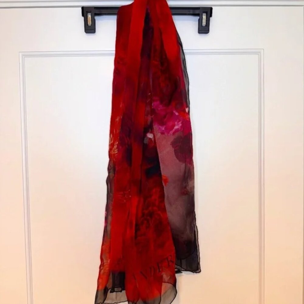 Alexander McQueen Red/Black Flower Silk Scarf